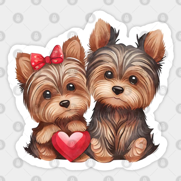 Valentines Day cute Yorkies with a heart Sticker by Cardies